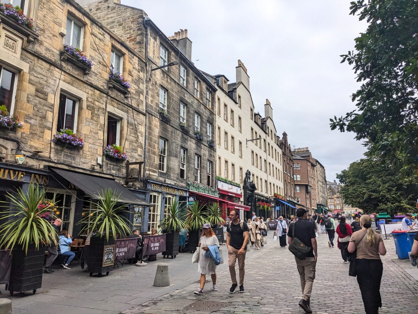 Tourists strolling through Grassmarket