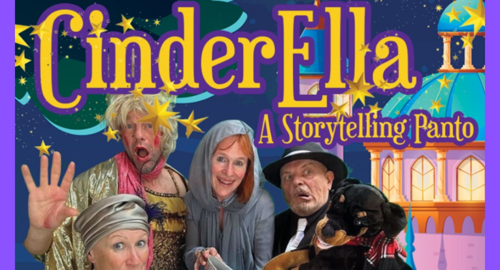 4 people dressed in pantomime costumes.