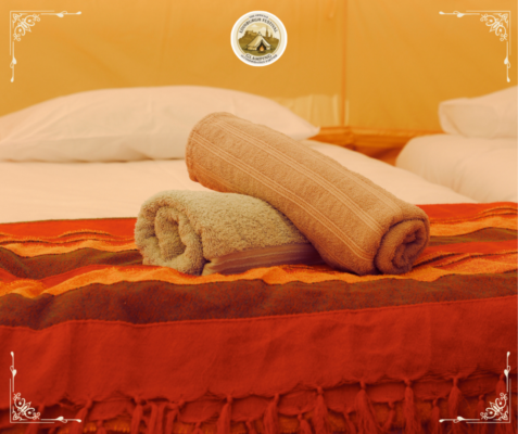 Inside Bell tents at Edinburgh Festival Glamping