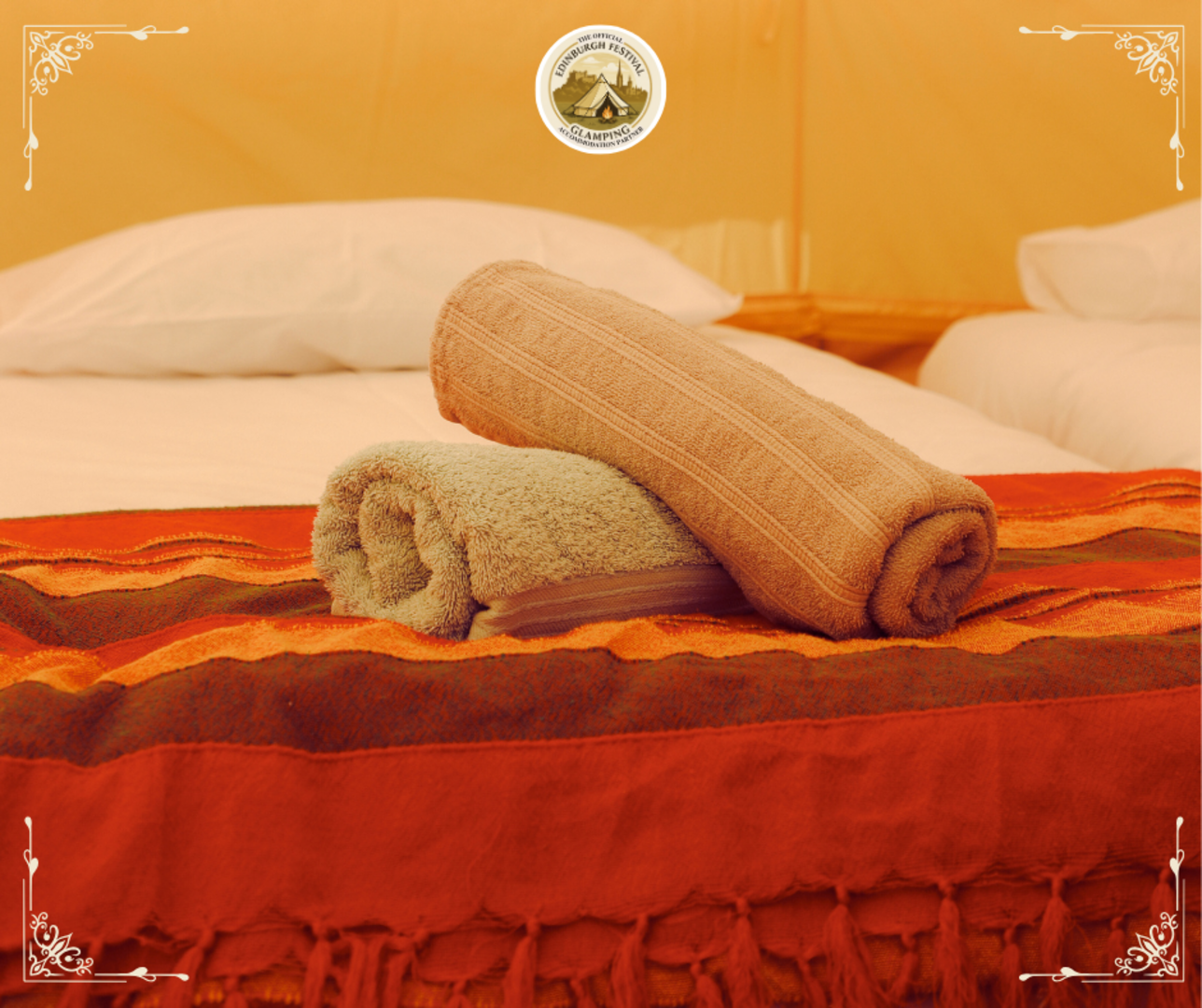 Inside Bell tents at Edinburgh Festival Glamping