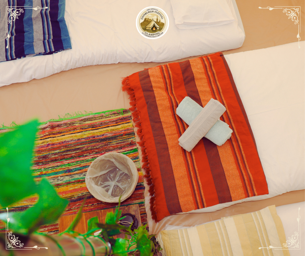 Bell tents from above at Edinburgh Festival Glamping