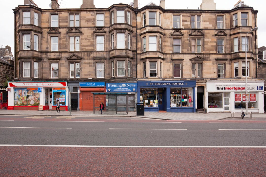 A street of shops in Leith