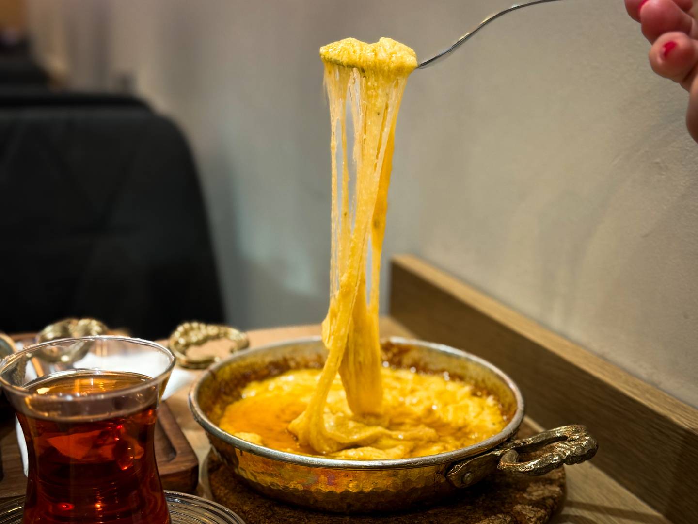 Our Kuymak: a traditional Turkish cheese fondue with a rich three-cheese blend, warm, stretchy, and made for brunch.