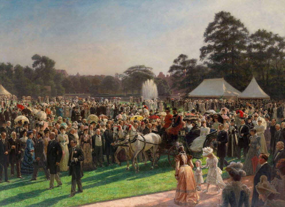 Painting of an Edwardian garden party.