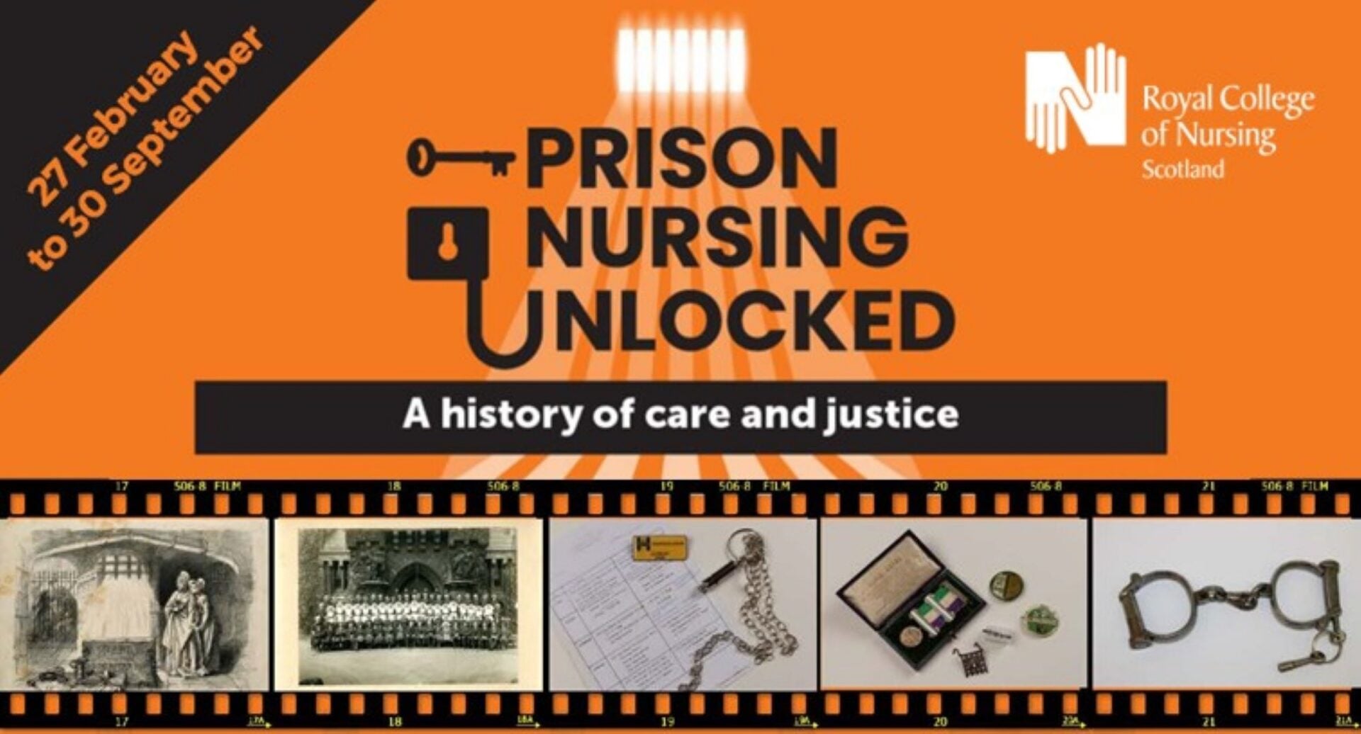 An orange and black poster image advertising Prison Nursing Unlocked exhibition.