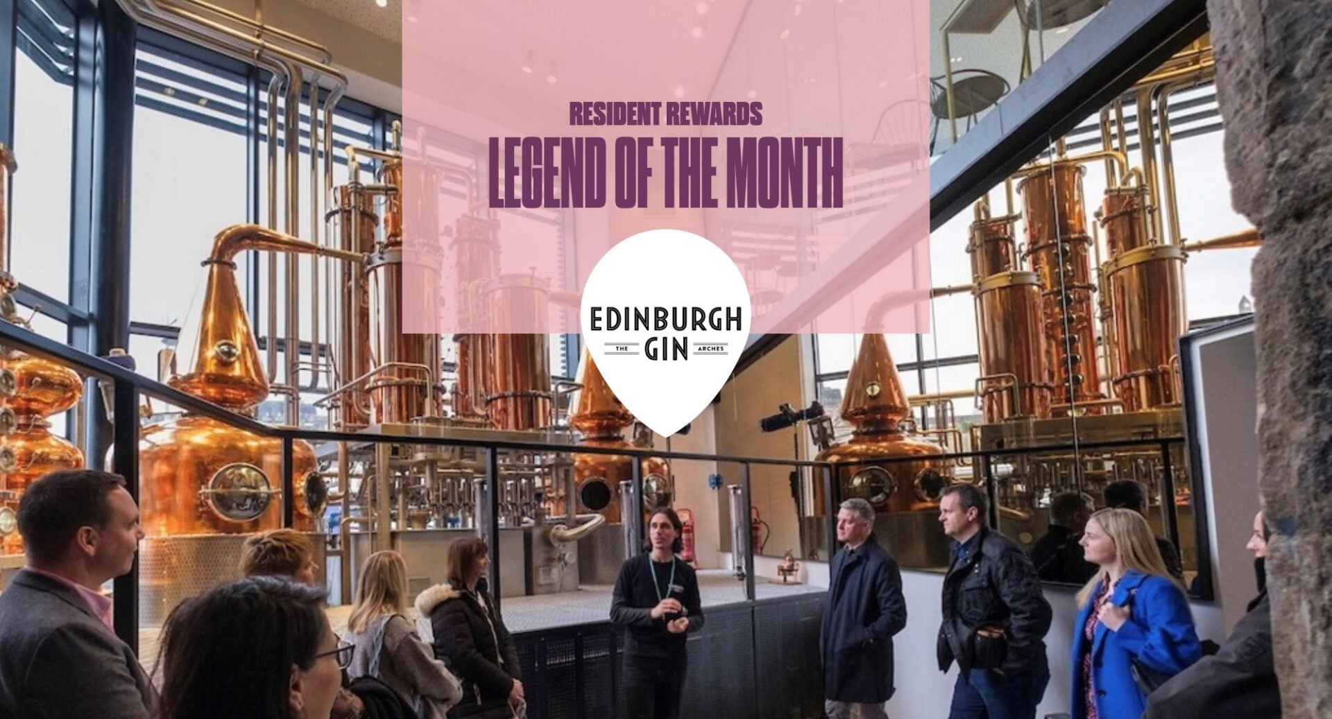 A tour group at Edinburgh Gin with Gin Still in Background