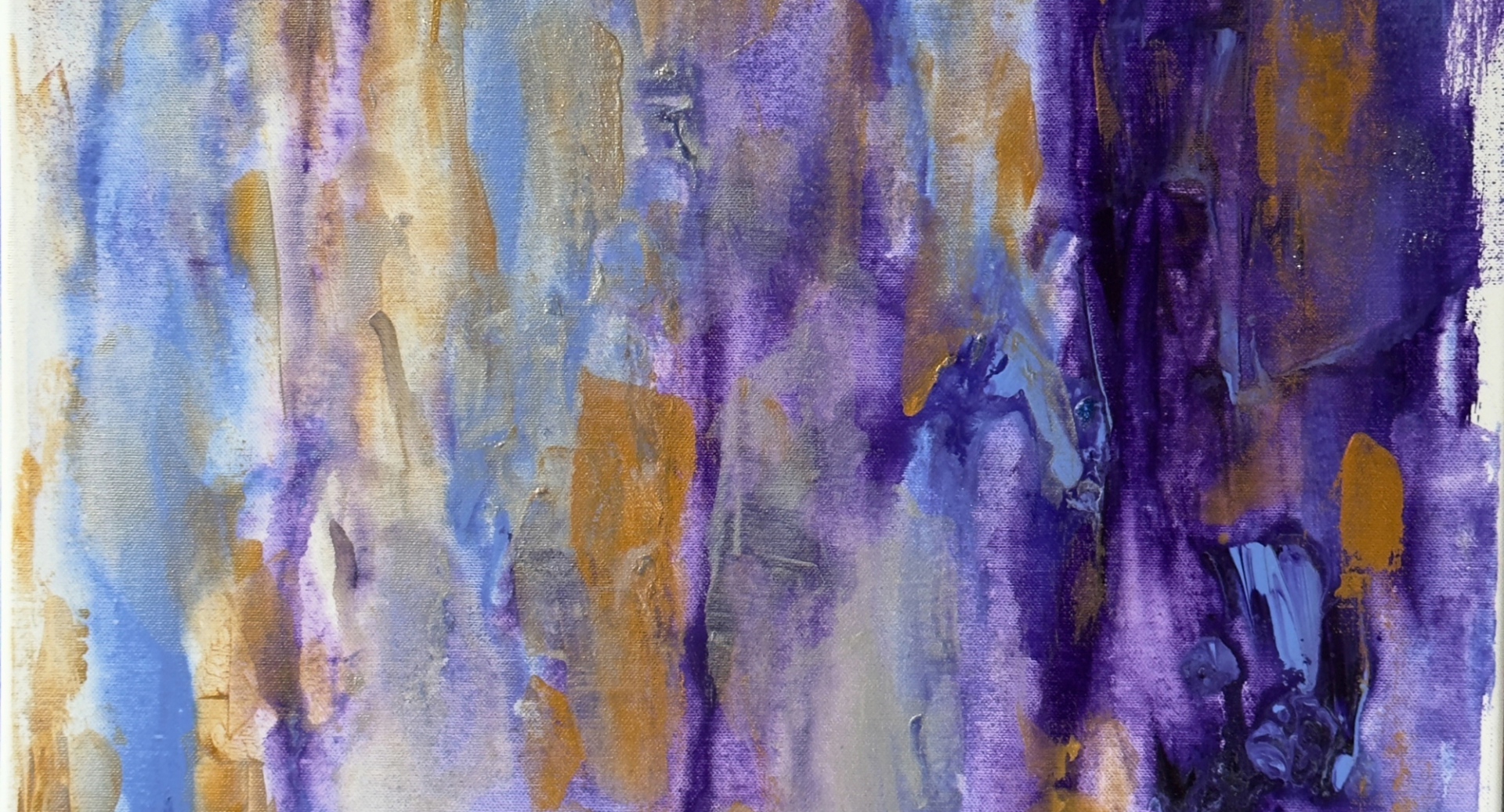 A painting of blue and orange streaks.