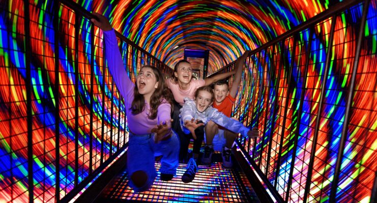 Group of kids at Camera-Obscura-World of Illusions on the Vortex Tunnel