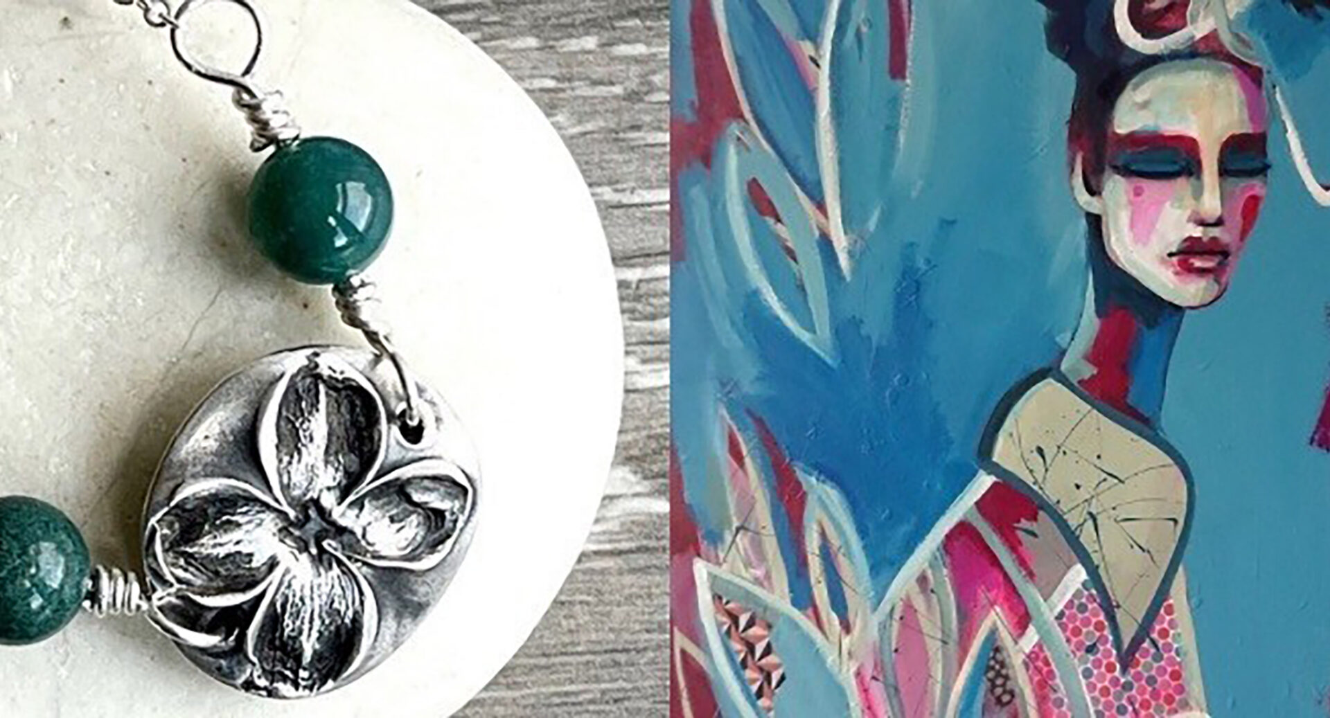 Enamel earring and a drawing of a womans face