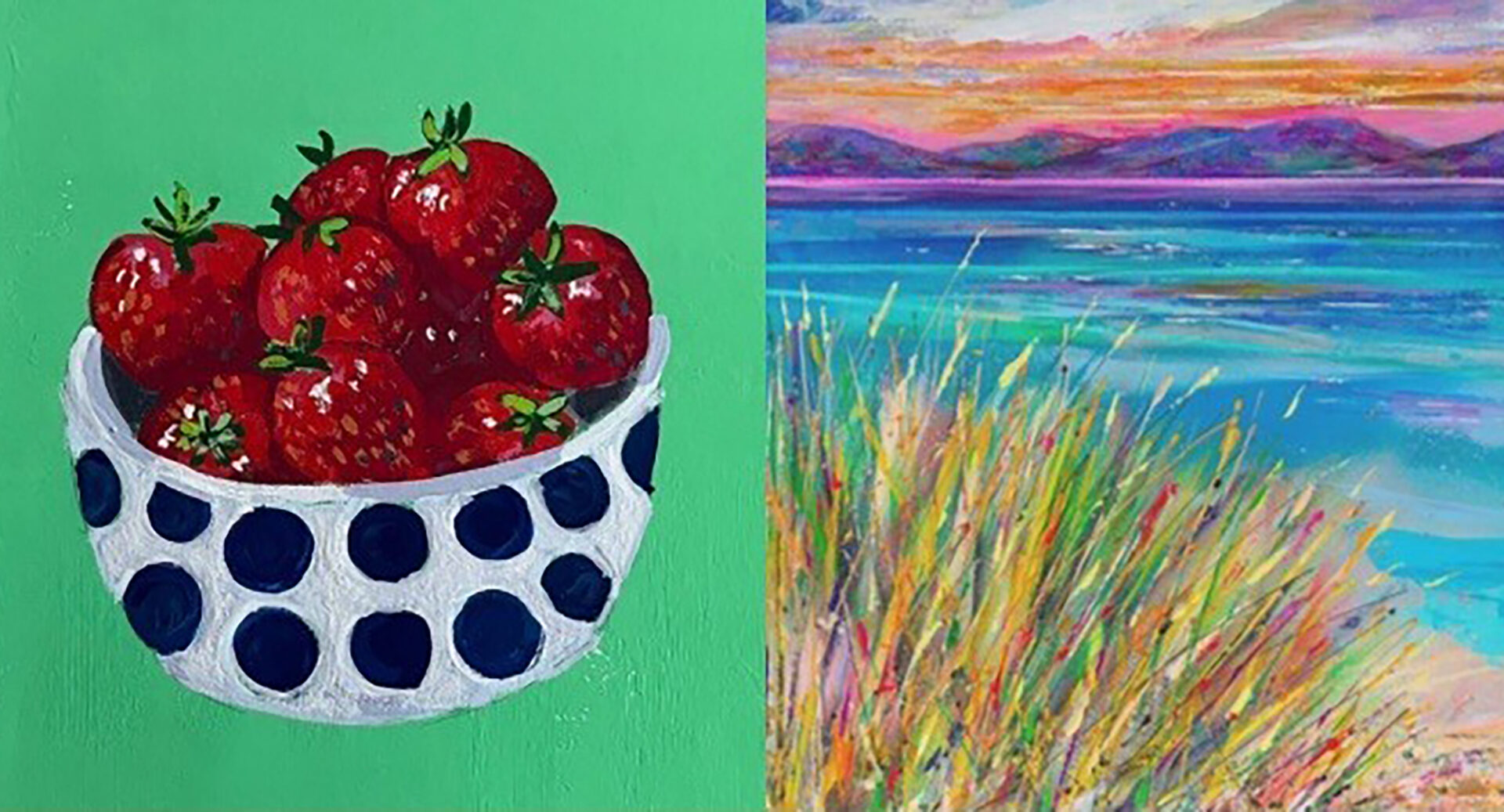 Drawing of a bowl of strawberries and drawing of Firth or Forth