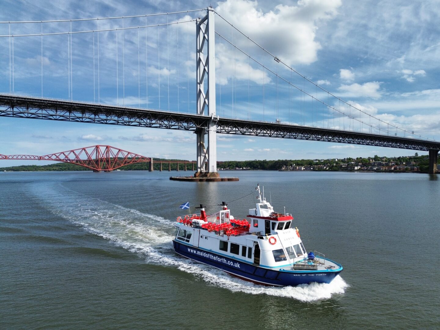 Maid of the Forth boat with Forth Road Bridge in the background