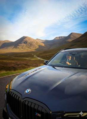 Enjoy the Scottish highlands from the comfort of a luxury BMW X7 M60i SUV ,© John Mowbray Executive Travel