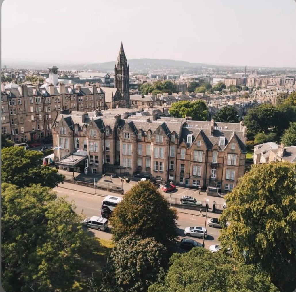 JA Bruntsfield Hotel exterior and Edinburgh skyline