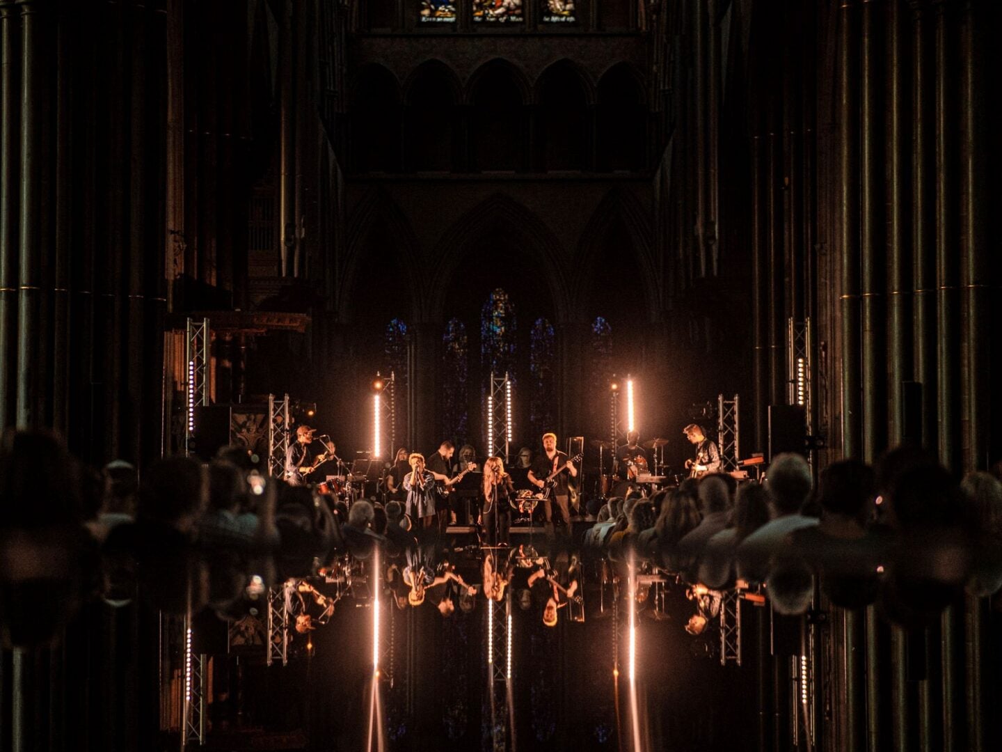 A band performing on stage.