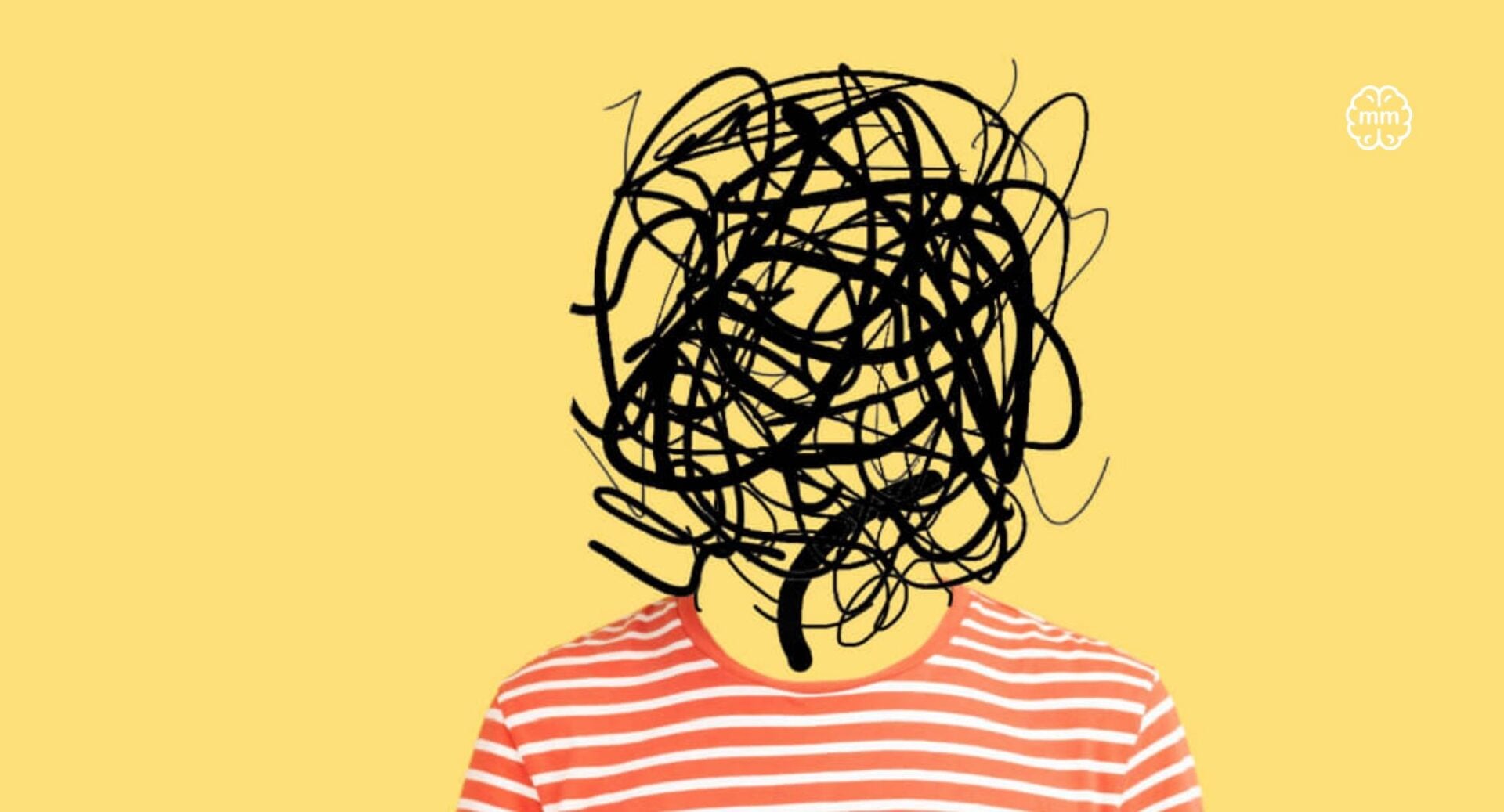Cartoon image of a person with a head made up of swiggly lines.