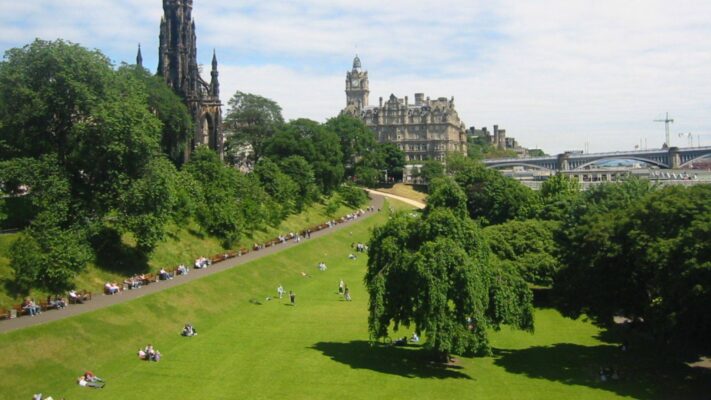 Princes st gardens view towards Scott Monument and Balmoral