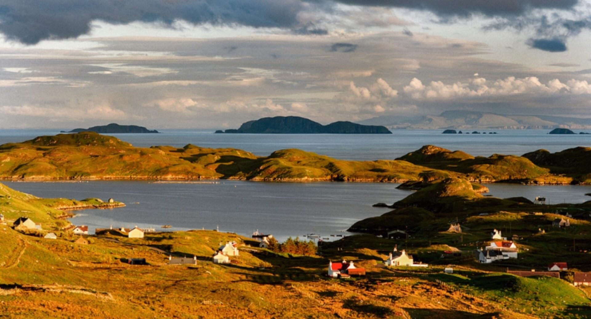 View of an island, with houses sparsely populated.