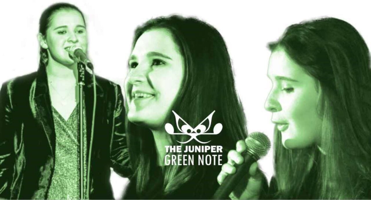 3 close-up images of a woman singing.