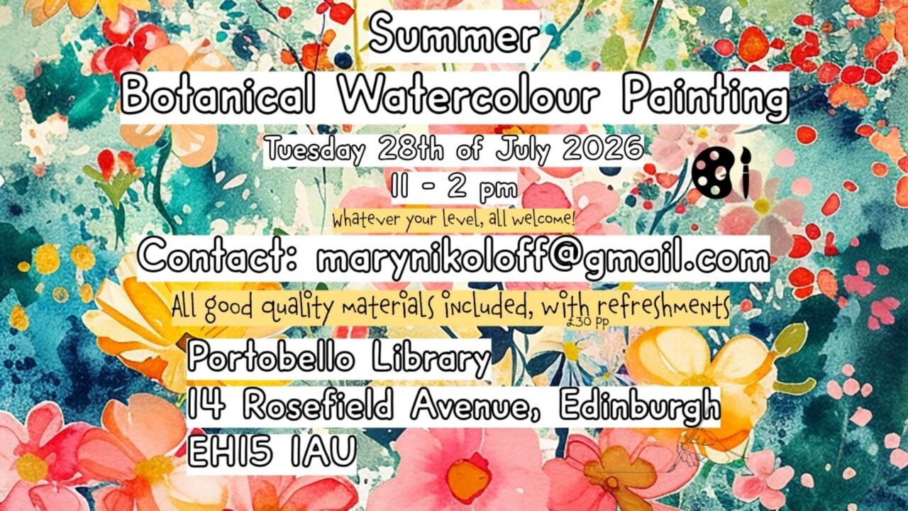 Poster image of Botanical Watercolour Painting Sessions, with pink flowers in the background.