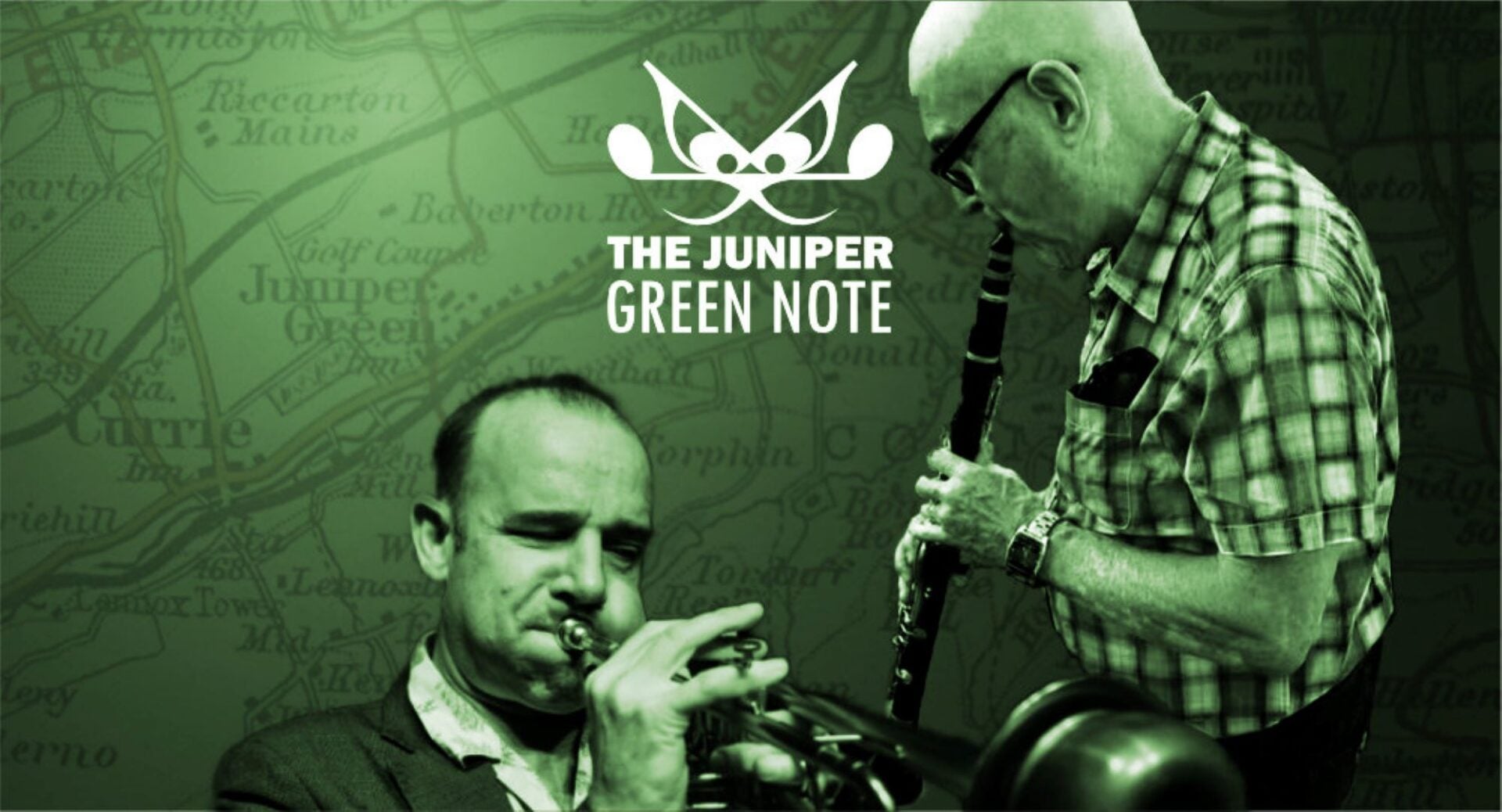 A poster for Frank Perowsky and Colin Steele with the Green Note Trio, with 2 musicians.