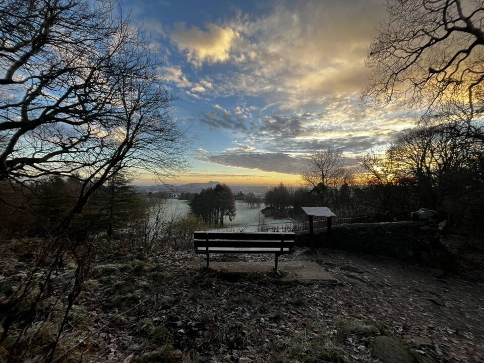 Corstorphine Hill viewpoint in winter
