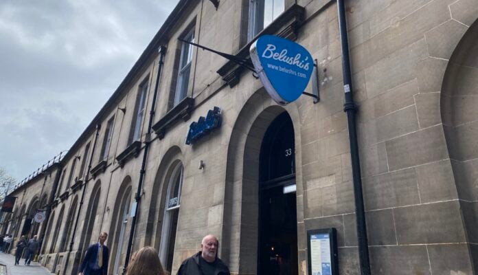 The exterior of Belushi's bar