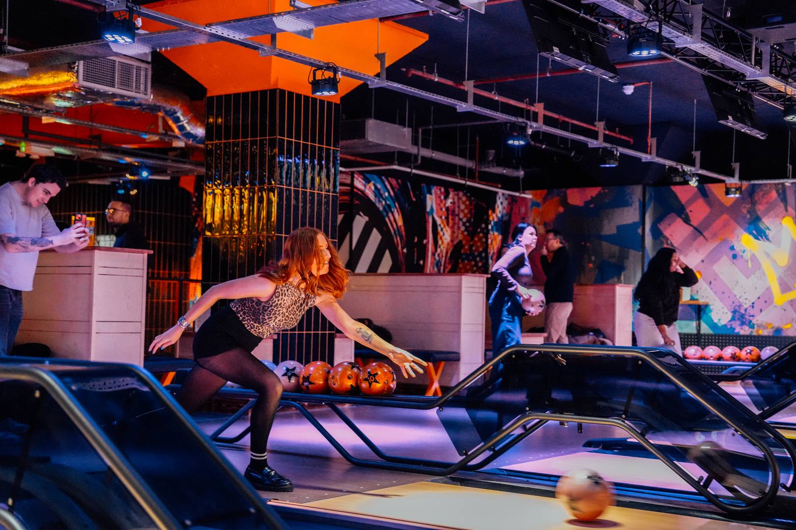 Lady bowling at King Pins