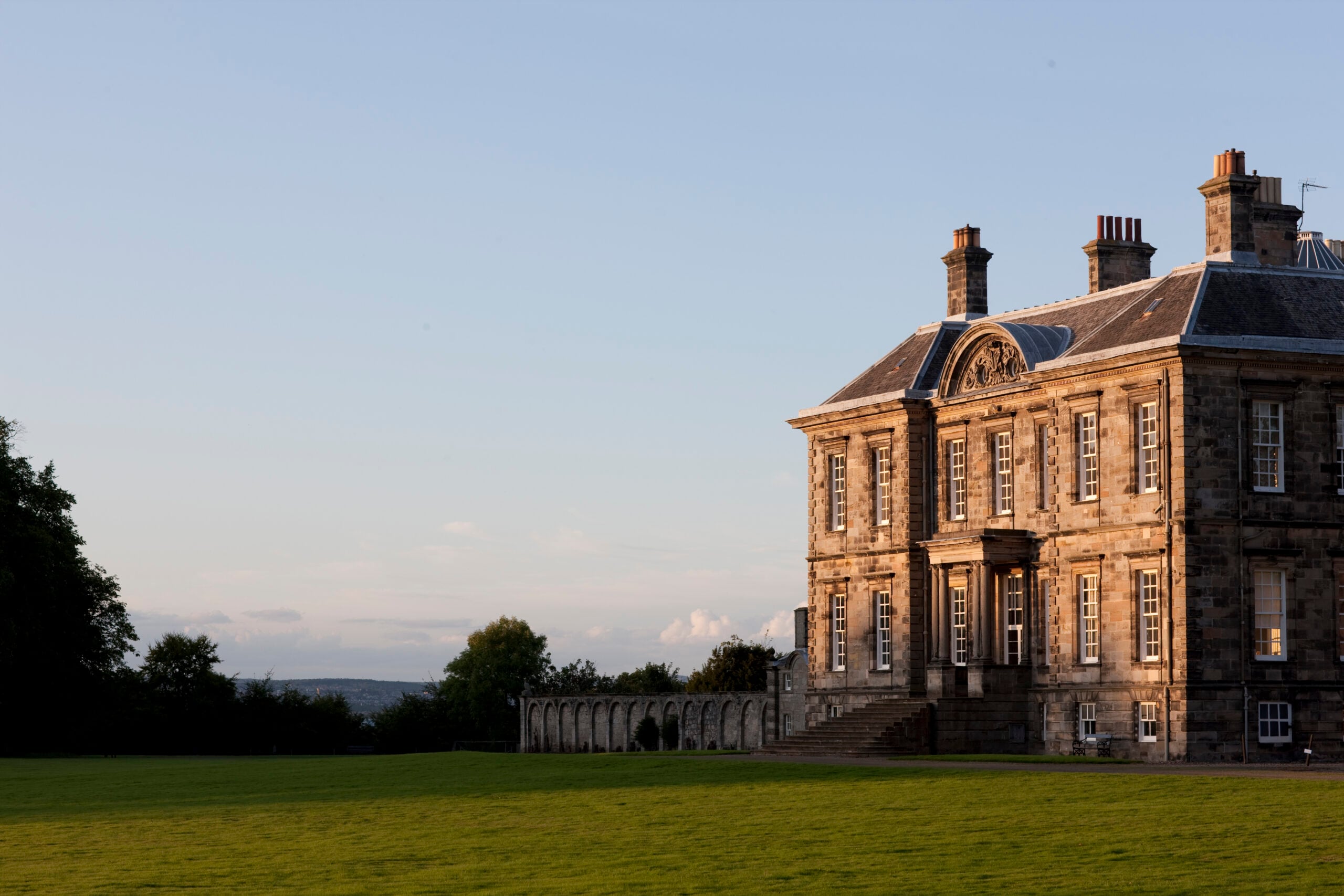 Hopetoun House exterior in sunset