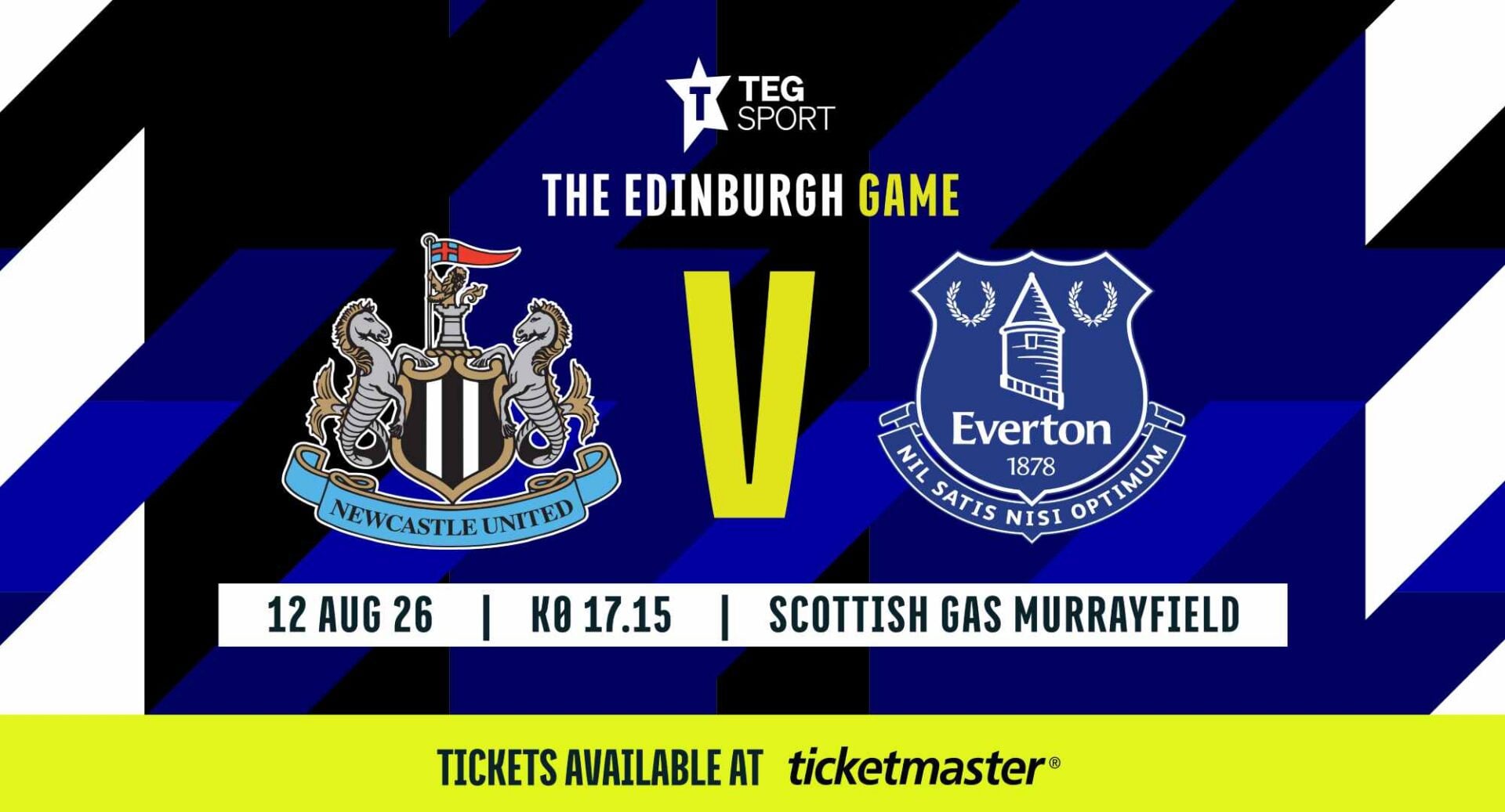 Poster image in shades of black, blue and white for Newcastle United v Everton.