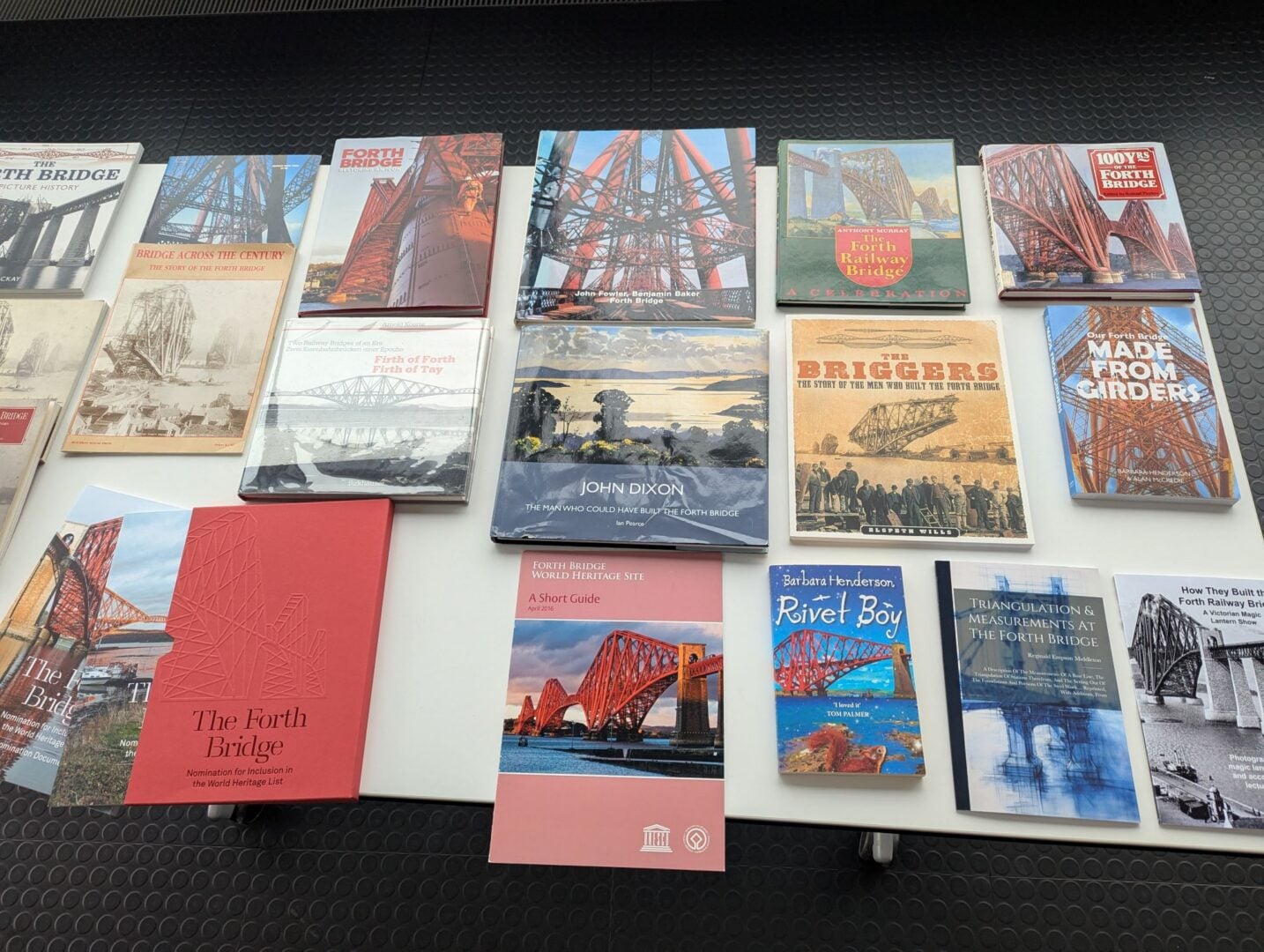 A display of books about the Forth Bridges.