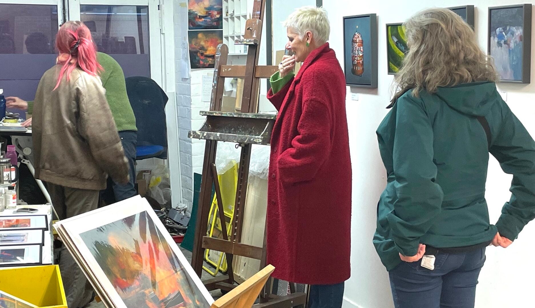 visitors looking at art work at the Open house event at Coburg House