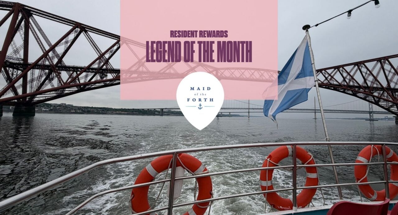 A picture from the front of the Maid of Foerth tour boat as it travels along the Forth and about to go under the Forth Bridge.