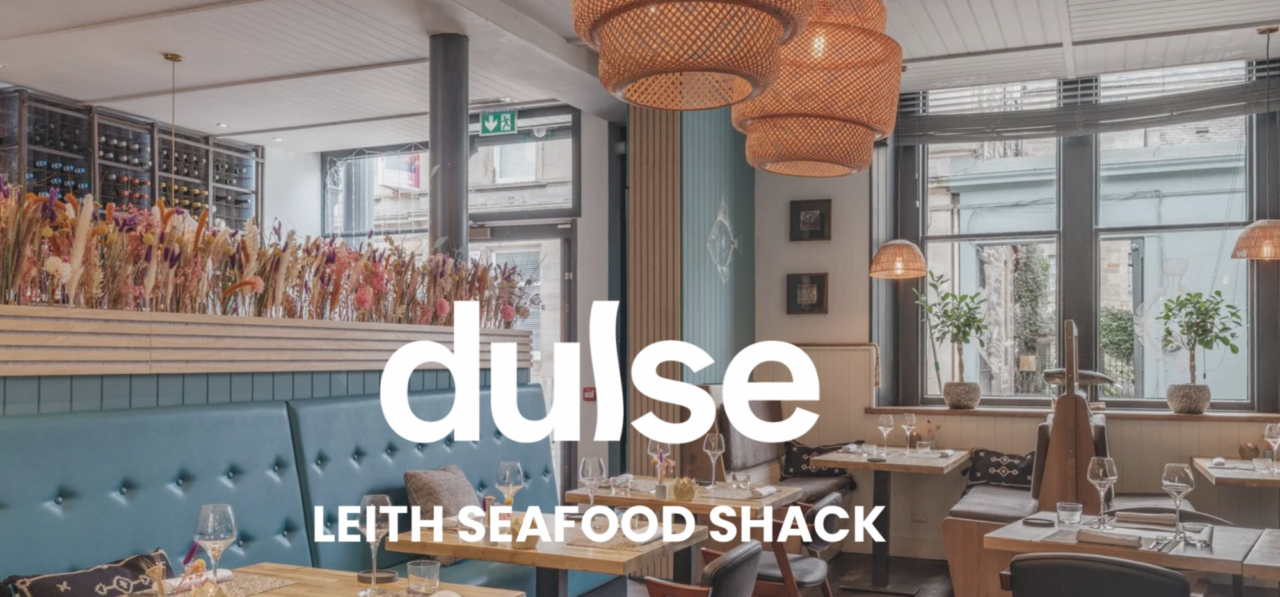 Interior image of dulse restaurant with words Dulse, Leith Seafood Shack written on top.