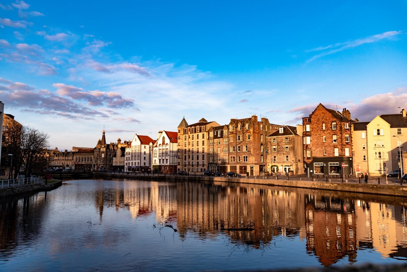 Business in Leith Shore with reflection of buildings
