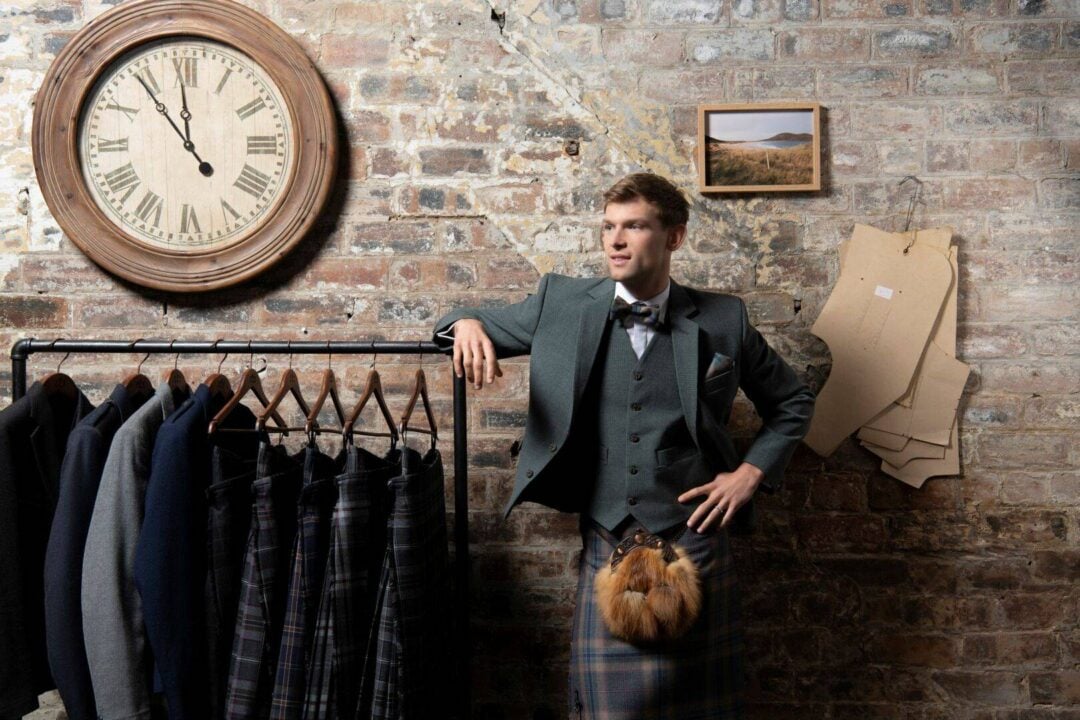 Model in kilt outfit