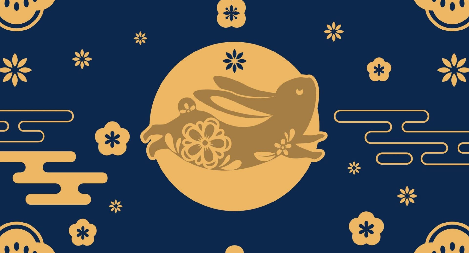 Blue poster, with a yellow rabbit in the middle.