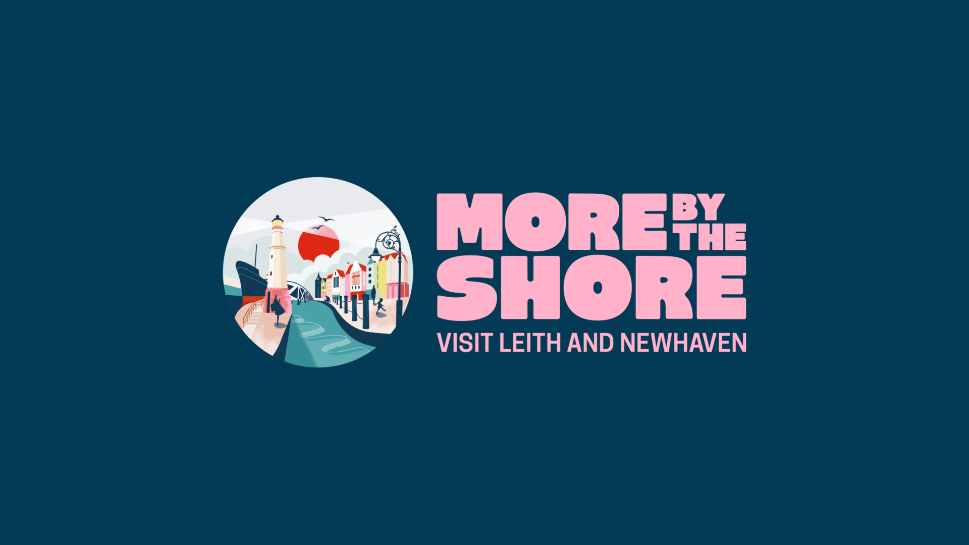 More By The Shore logo on a dark blue background.