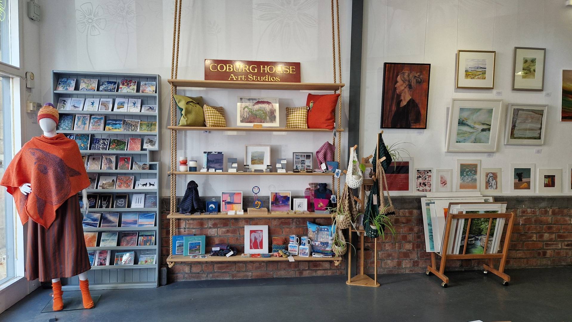 Handmade art design and gifts displayed on shelves