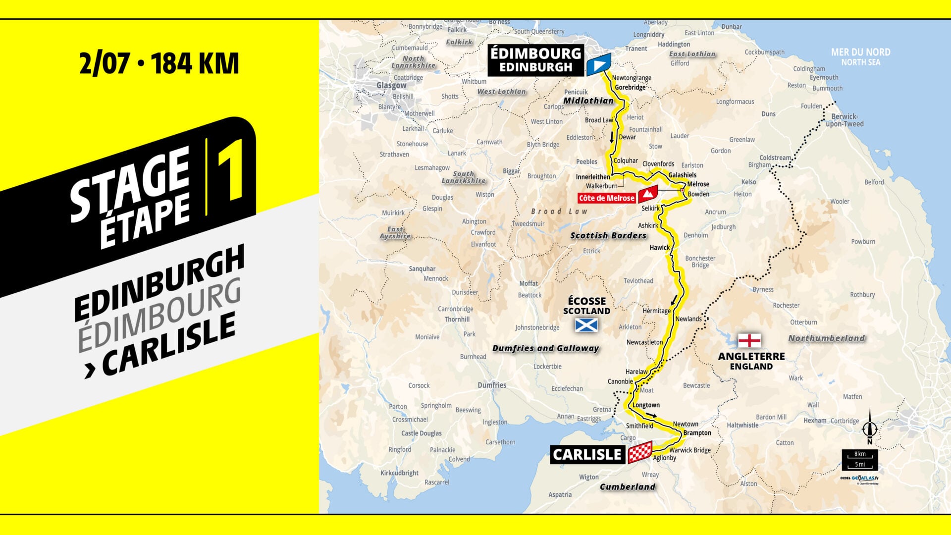 Map of route for Grand Depart 2027 from Edinburgh