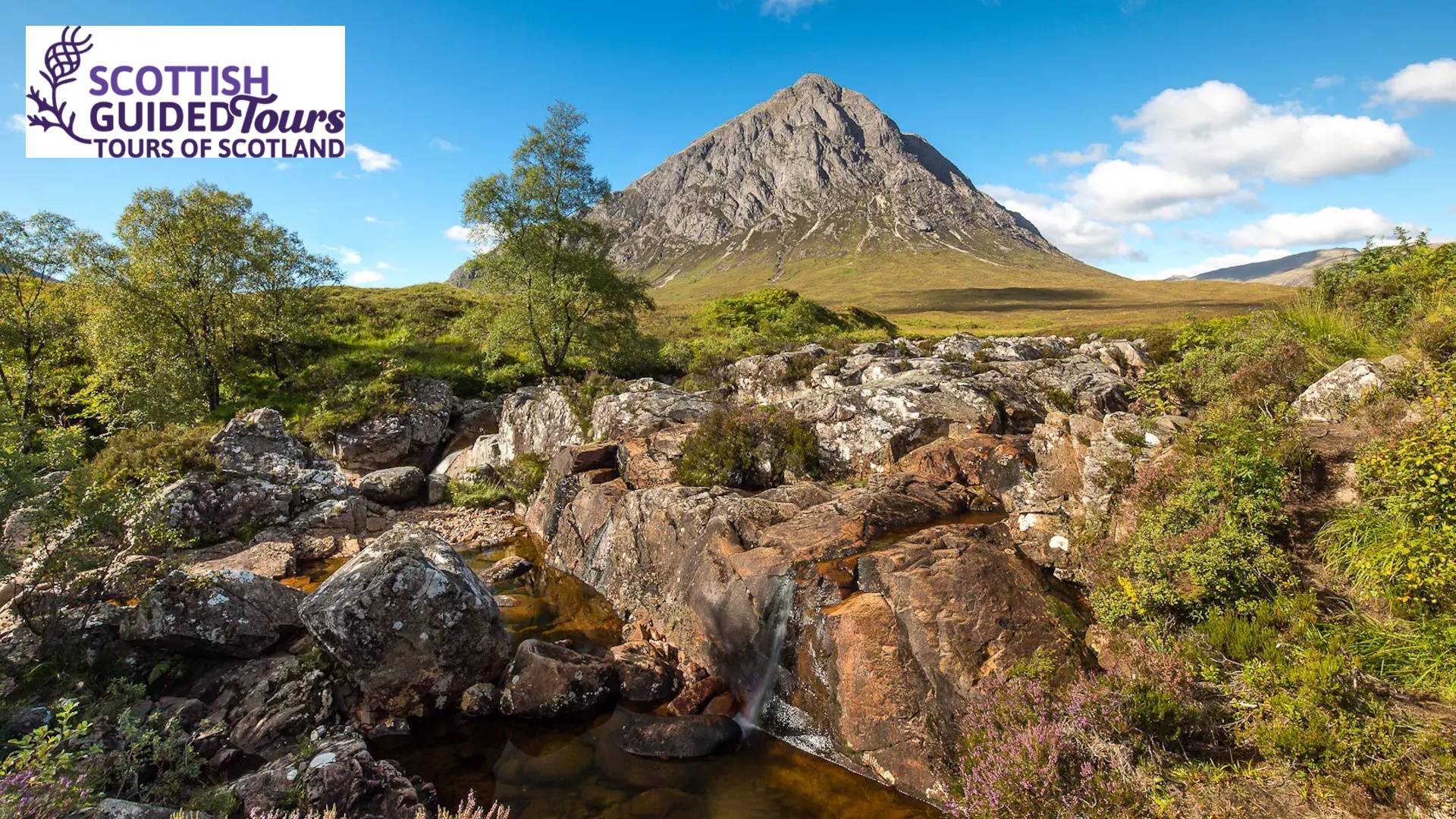 Buachaille Etive Mor and the River Coupal with Scottish Guided Tours logo,© Scottish Guided Tours