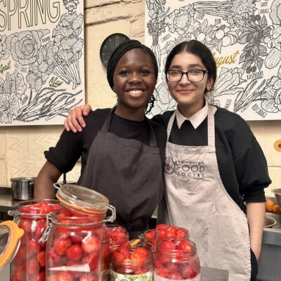 Young adults taking part in cookery class at Edinburgh Food Social