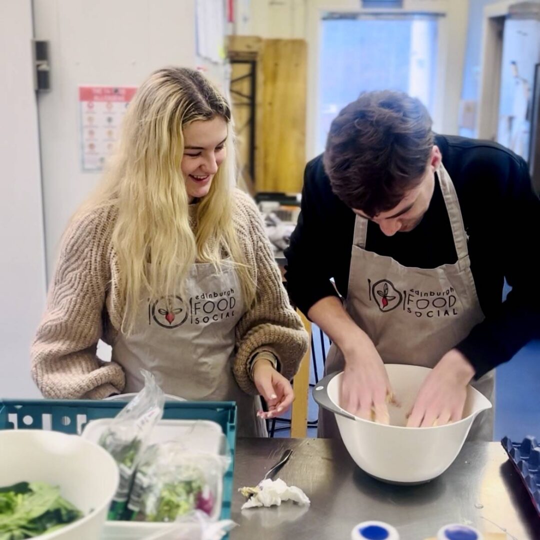 Young adults taking part in cookery class at Edinburgh Food Social